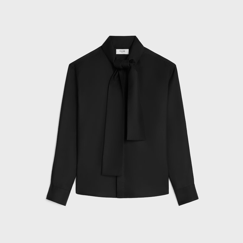 lavalliere shirt IN silk twill - BLACK -  - 1 | CELINE