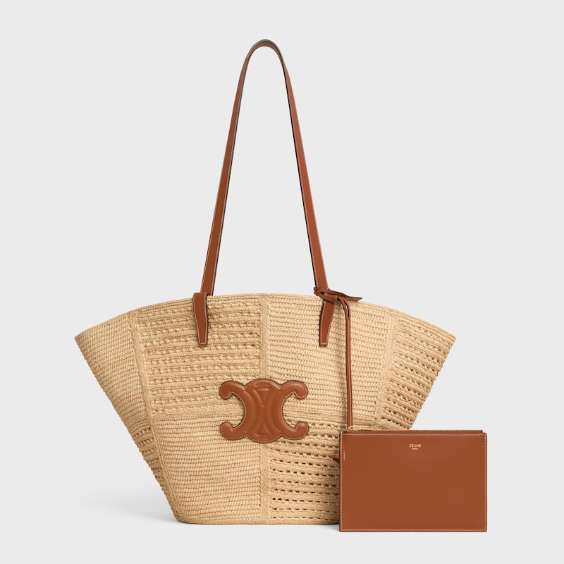 Celine Classic Panier Medium Couffin IN RAFFIA PATCHWORK AND CALFSKIN - NATURAL / TAN - CLASSIC PANIER - 1 | CELINE