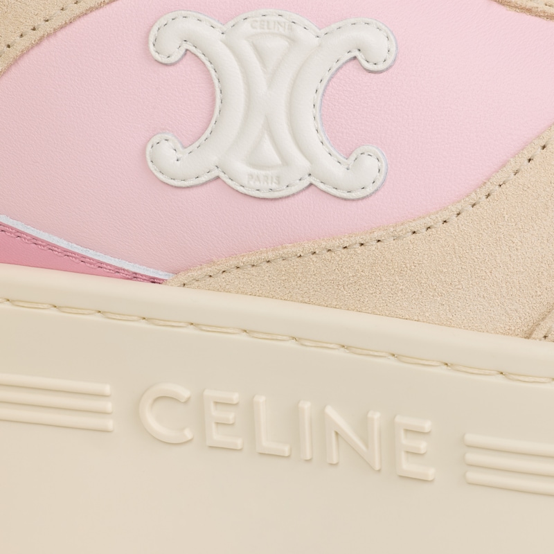 BLOCK WEDGE SNEAKER IN CALFSKIN AND SUEDE CALFSKIN - PINK / BEIGE -  - 1 | CELINE