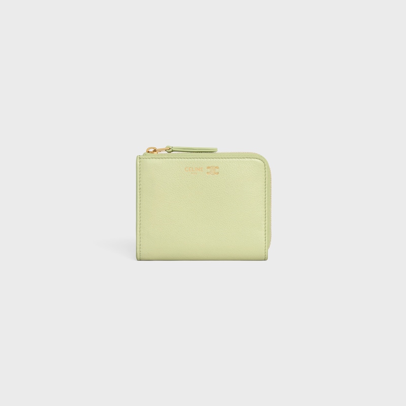FLAT ZIPPED WALLET TRIOMPHE STAMP IN SUPPLE GRAINED CALFSKIN - SOFT LIME / SAFARI - Event Selection - 1 | CELINE