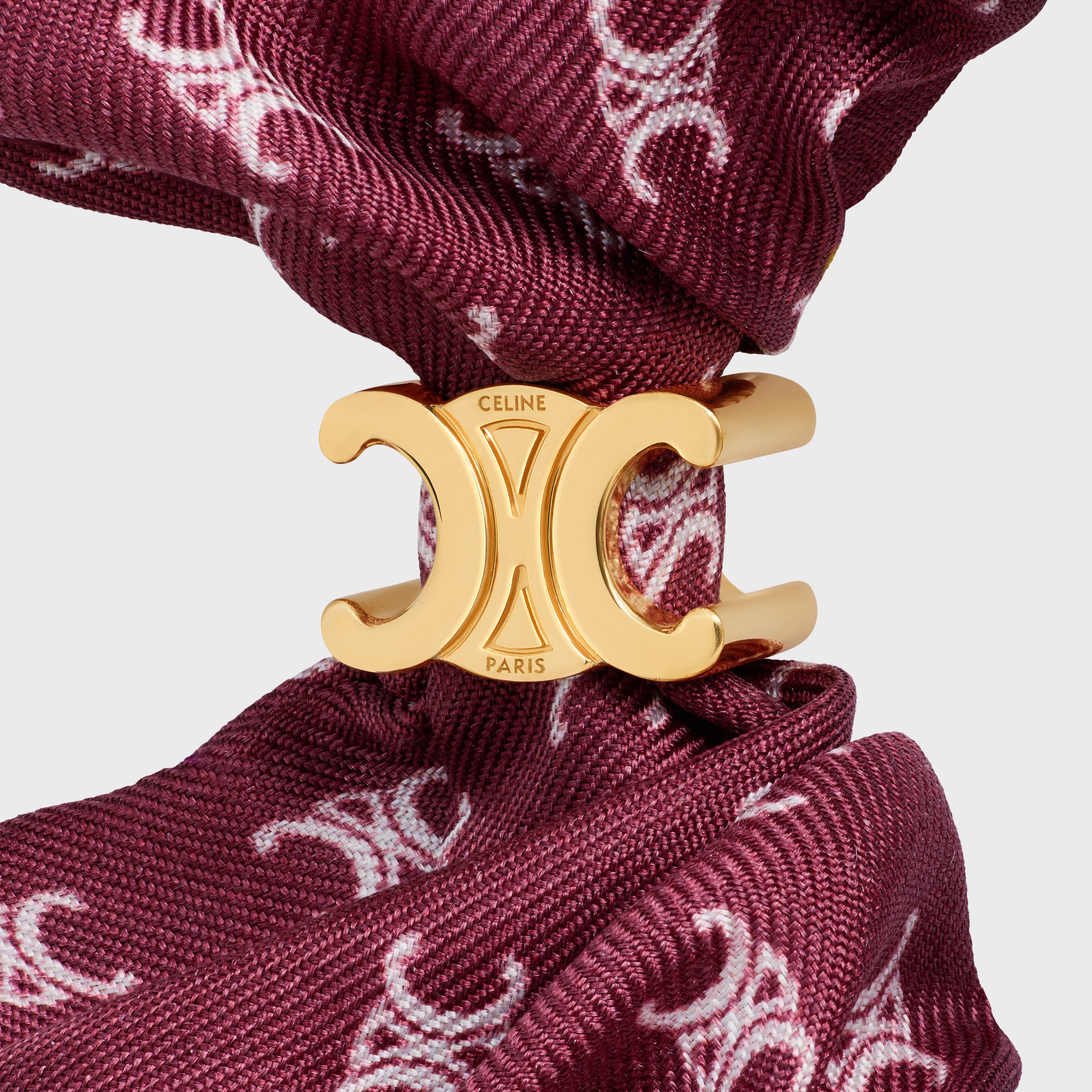 Celine Mini Triomphe Scrunchy in silk and Brass with Gold