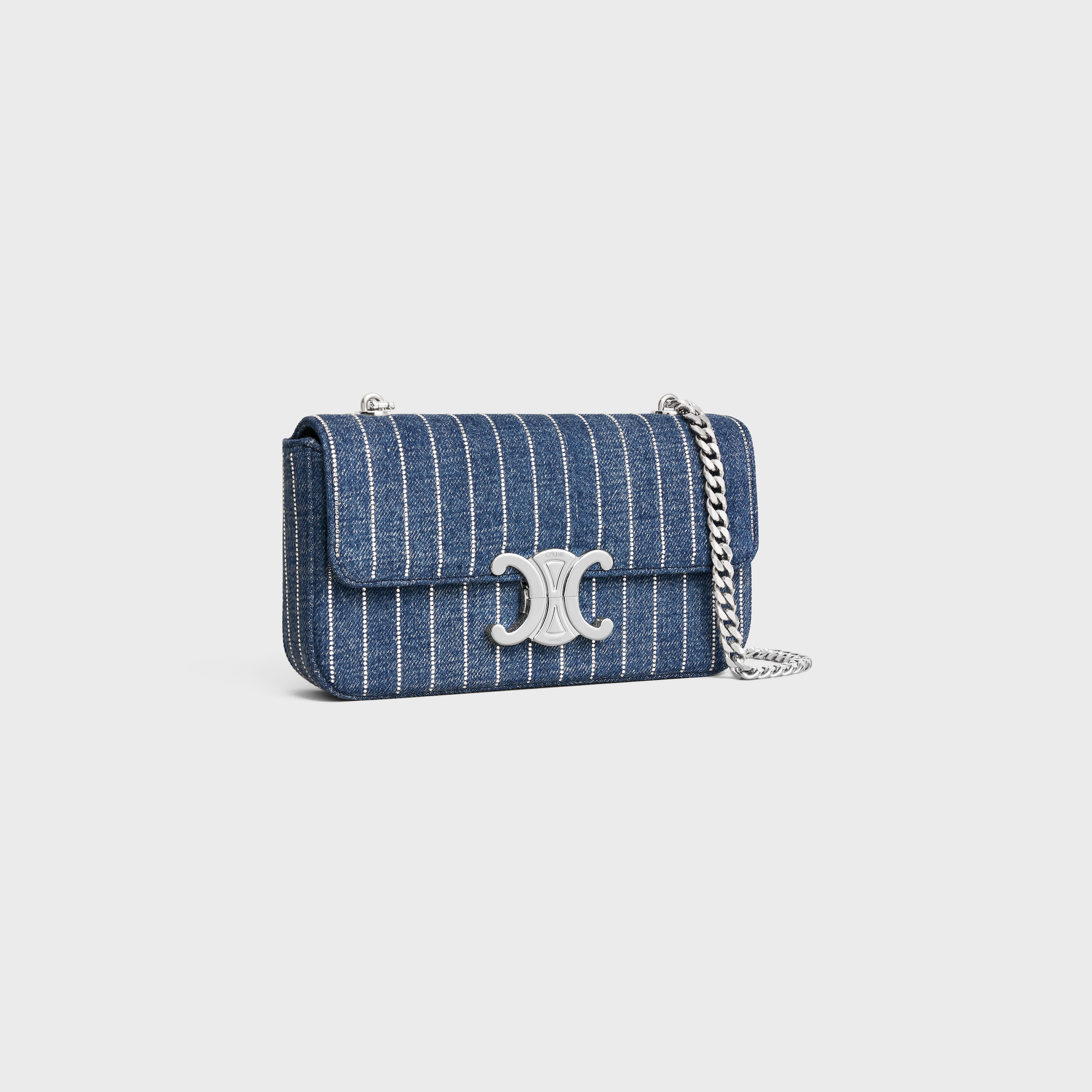 【CELINE(セリーヌ)】CLAUDE DENIM CHAIN SHOULDER BAG CHAIN SHOULDER BAG CLAUDE IN STRIPED DENIM WITH STRASS