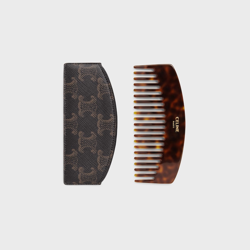 Curved hair comb with case in Triomphe Canvas - BLACK / TAN - THE PERFECT GIFT - 1 | CELINE