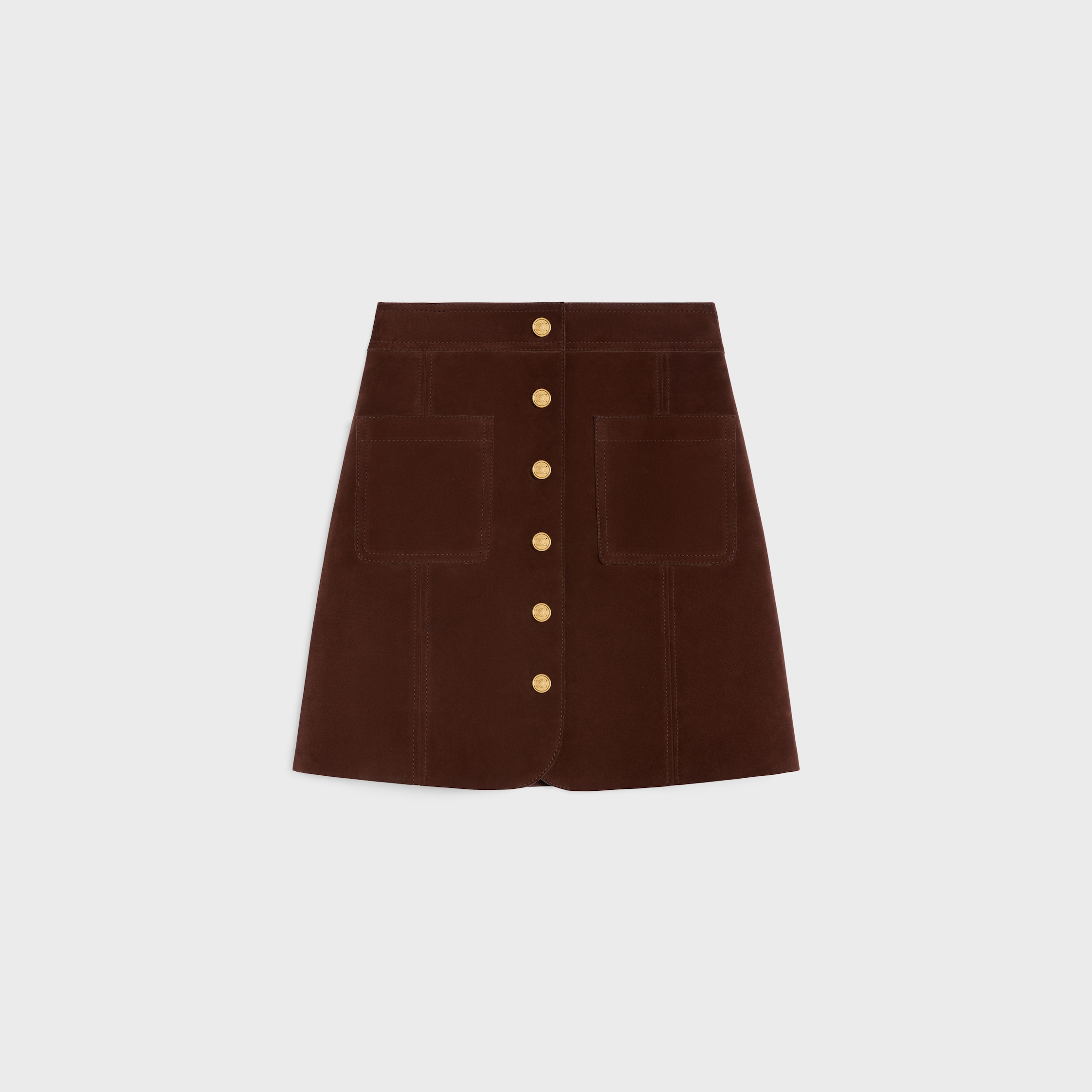 ミニスカート Celine A-Line Mini Skirt short skirt IN CALFSKIN - CACAO | CELINE