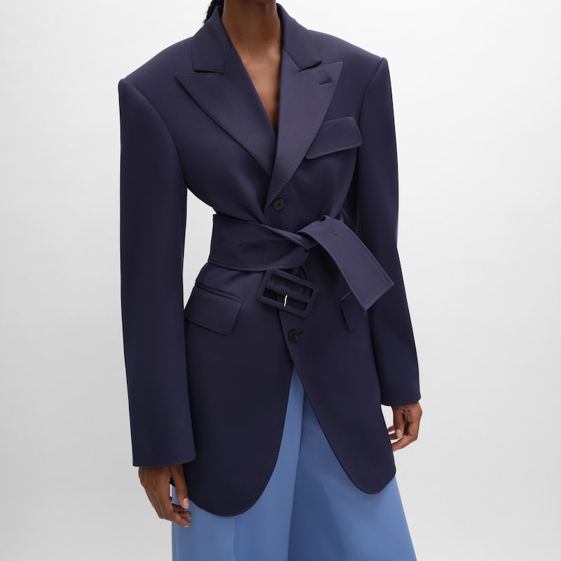 colonne jacket IN GRAIN DE POUDRE WOOL - NAVY -  - 1 | CELINE