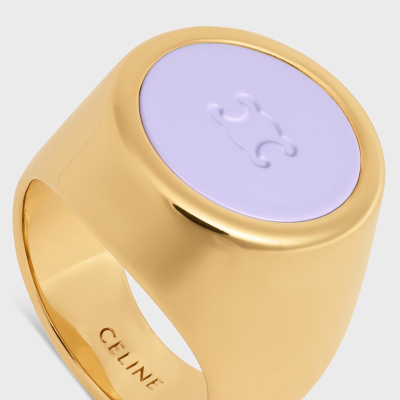 Triomphe Signet Ring in Varnish and Brass with Gold Finish - LILAC / GOLD -  - 1 | CELINE