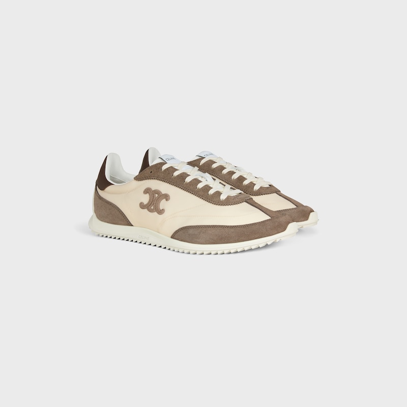 RACER SNEAKER IN NYLON, SUEDE CALFSKIN AND CALFSKIN - OPTIC WHITE / BROWN -  - 1 | CELINE