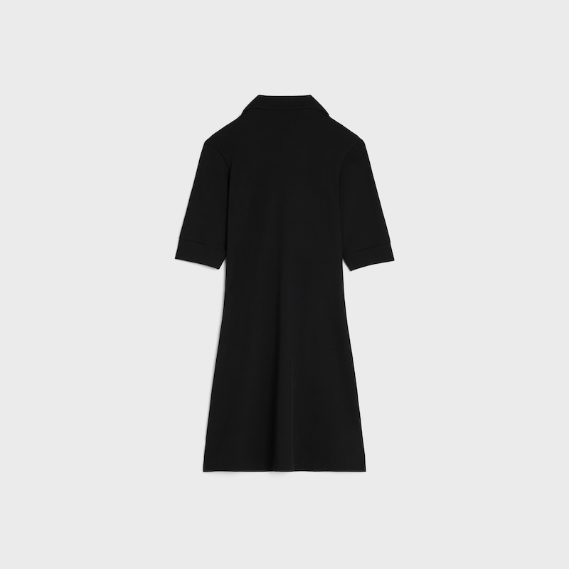 mini robe polo coton côtelé - NOIR / BLANC -  - 1 | CELINE