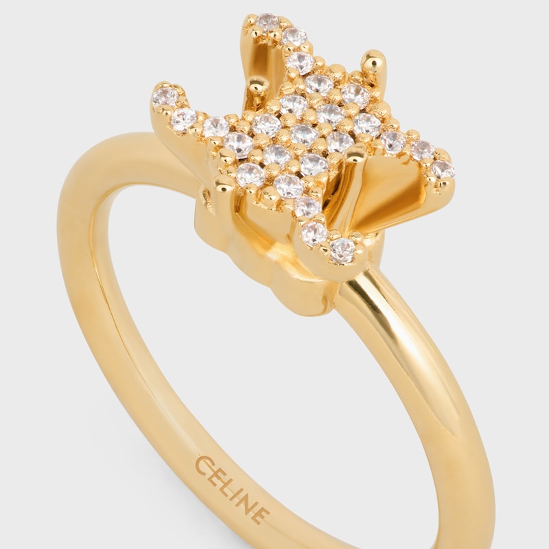 Triomphe Solitaire Sparkle Ring in Strass and Brass with Gold Finish - GOLD -  - 1 | CELINE
