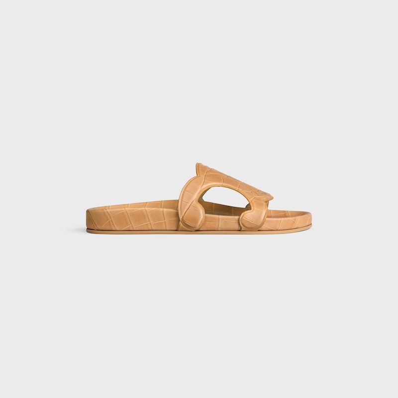 TRIOMPHE SLIDE IN CROCODILE STAMPED CALFSKIN - BEIGE -  - 1 | CELINE