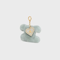 TRIOMPHE pom-pom keyring with HEART in SHEARLING AND CALFSKIN with GOLD FINISHING - LIGHT CLAY - BAG CHARMS - 2 | CELINE