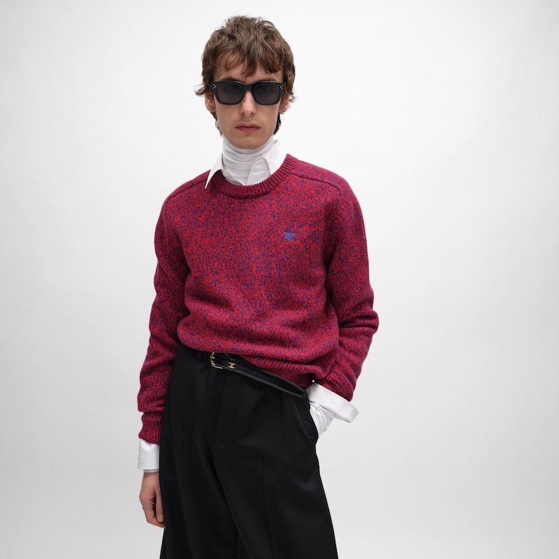 JERSEY CON CUELLO REDONDO DE LANA Y CACHEMIRA - Rojo/Azul -  - 1 | CELINE