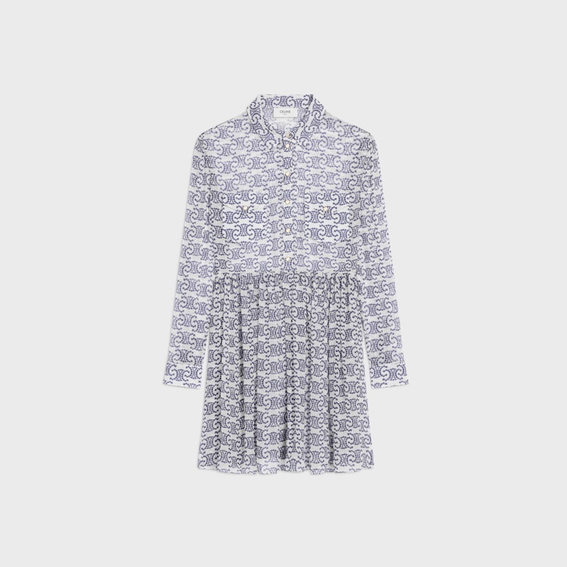 MINIVESTIDO CAMISERO DE CRESPÓN DE SEDA - CREMA/ÍNDIGO -  - 1 | CELINE