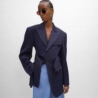 colonne jacket IN GRAIN DE POUDRE WOOL - NAVY -  - 2 | CELINE