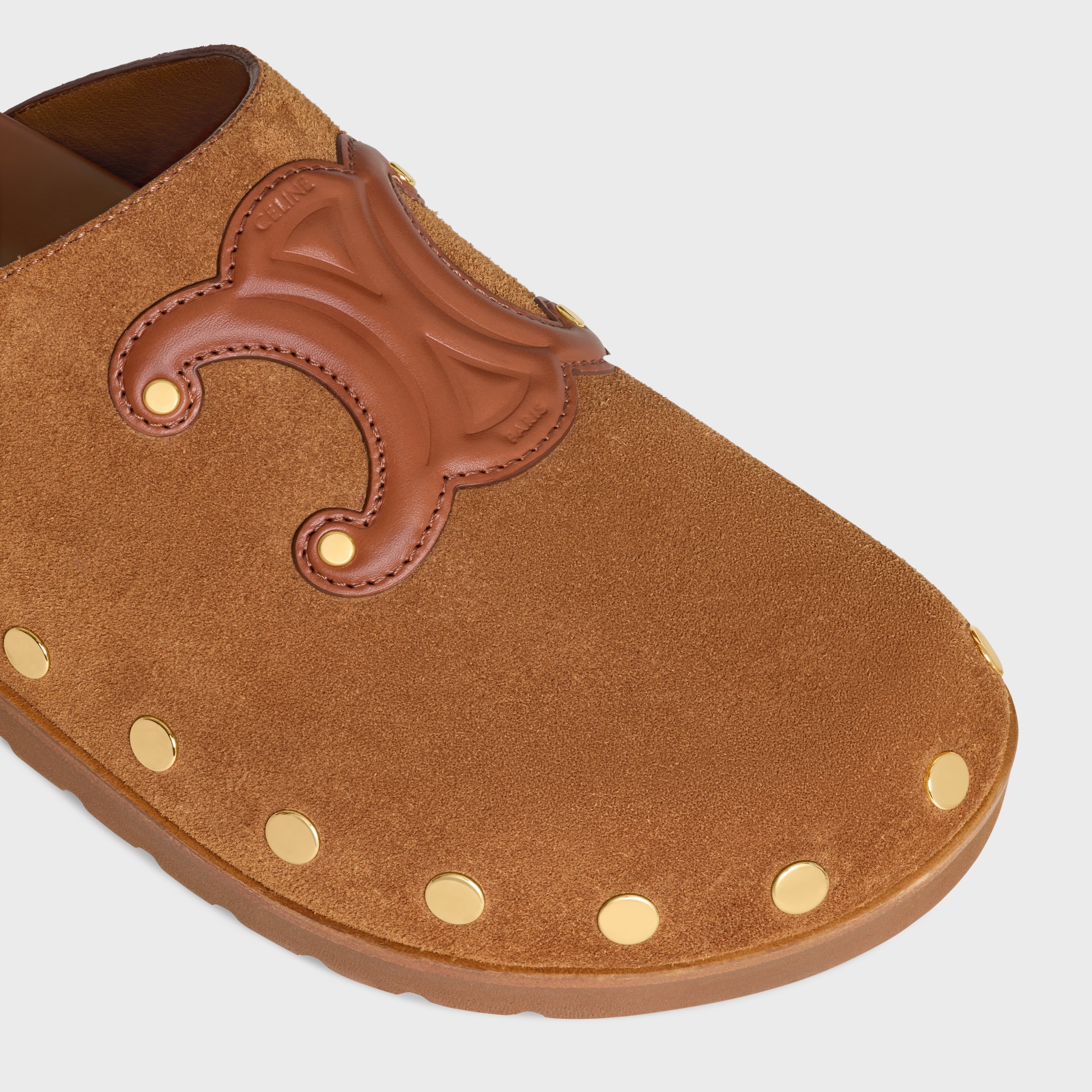 【CELINE】BROWN PITEA CLOGS●363013954C18NC CELINE PITEA CLOG IN Suede Calfskin - COGNAC | CELINE