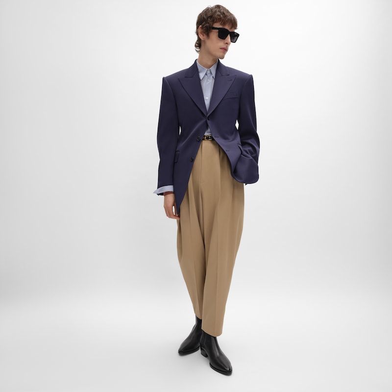 colonne jacket IN GRAIN DE POUDRE WOOL - NAVY -  - 1 | CELINE