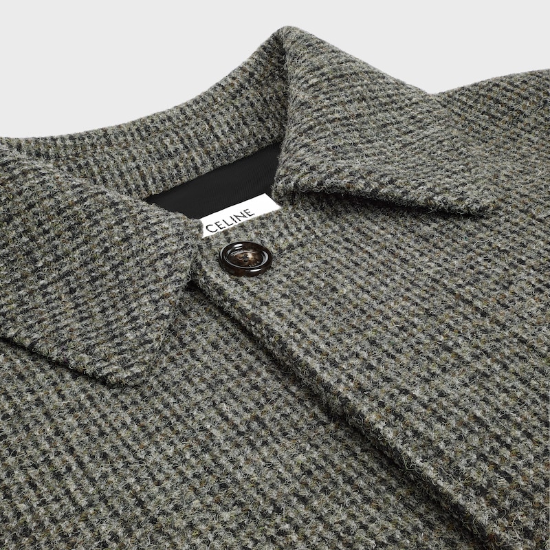mac coat IN CHECKED WOOL TWEED - Gris/Militaire -  - 1 | CELINE