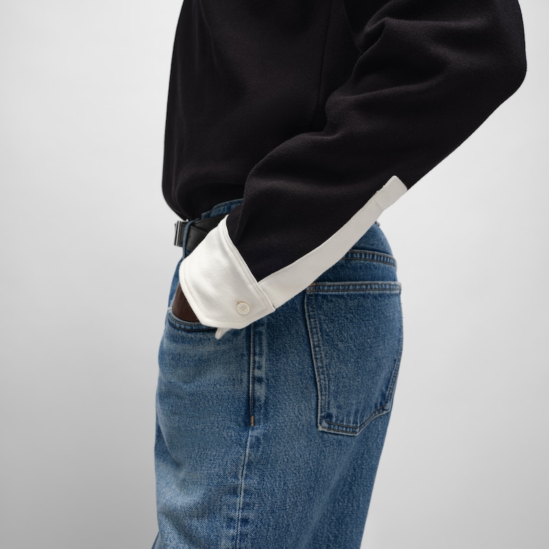 POLO SHIRT IN RIBBED COTTON JERSEY - BLACK / WHITE -  - 1 | CELINE