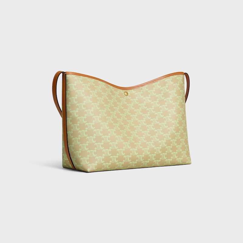 SOFT SHOPPER BAG IN TRIOMPHE CANVAS AND CALFSKIN - SANDCASTLE / SOFT LIME - SHOULDER BAGS - 1 | CELINE