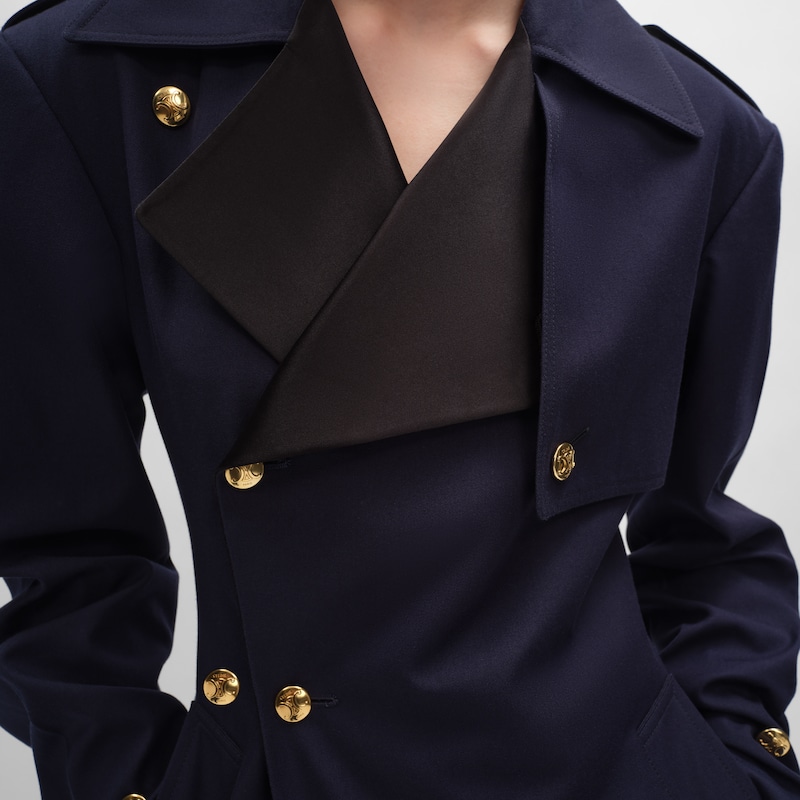 tux trench coat IN COTTON AND WOOL GABARDINE - INK -  - 1 | CELINE