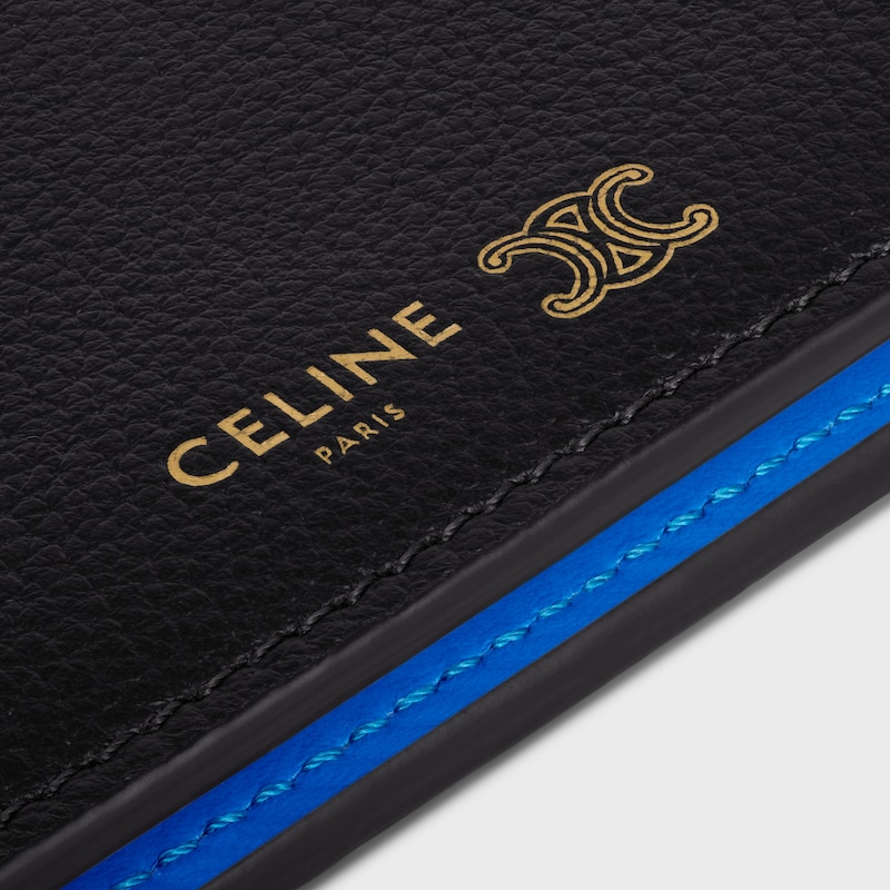 BI-FOLD CARD HOLDER TRIOMPHE STAMP IN SUPPLE GRAINED CALFSKIN - BLACK / ULTRA BLUE - COIN AND CARD HOLDERS - 1 | CELINE