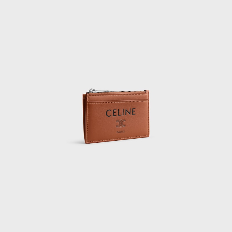 Porte-cartes zipp&eacute; EN AGNEAU LISSE - TAN / BLACK - PORTE-CARTES ET PORTE-MONNAIE - 1 | CELINE