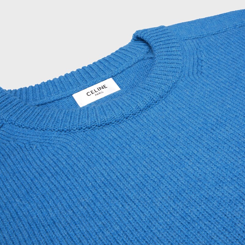 crewneck sweater IN WOOL AND CASHMERE - BLUE/WHITE -  - 1 | CELINE