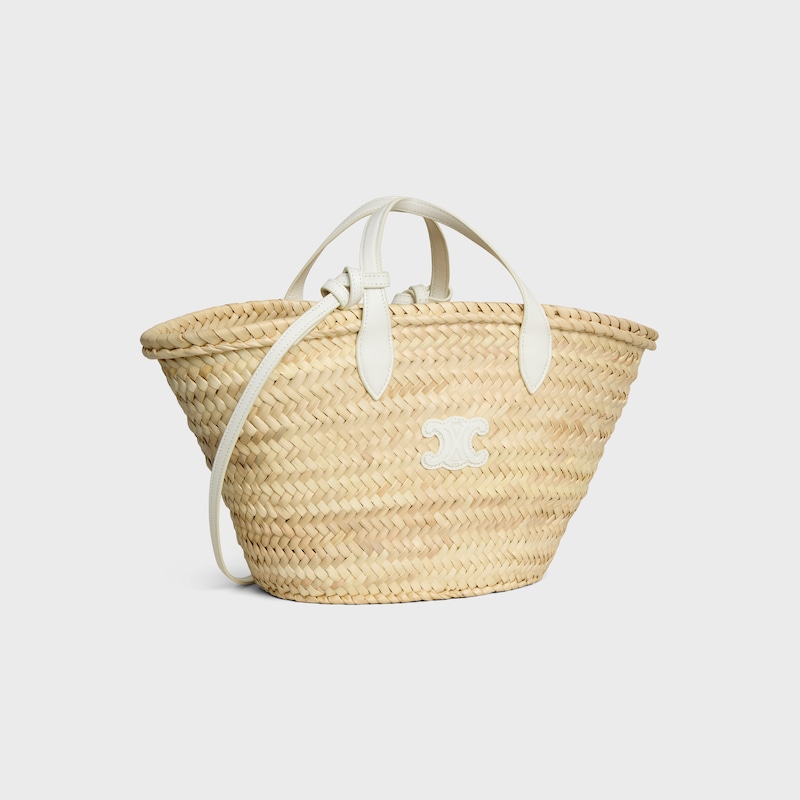 TEEN TRIOMPHE KORBTASCHE AUS PALMBL&Auml;TTERN UND KALBSLEDER - WEISS - NEU - 1 | CELINE