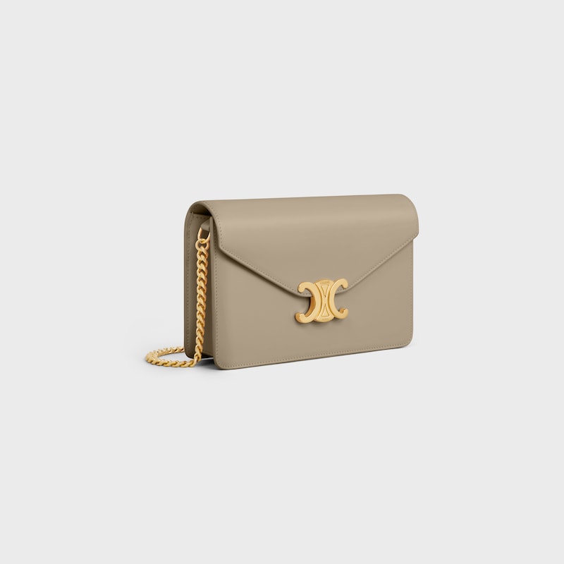 WALLET ON CHAIN MARGO IN Shiny calfskin - MODERN TAUPE - MORE LINES - 1 | CELINE