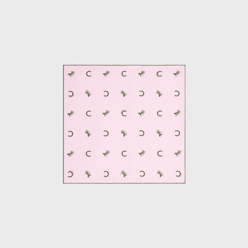 桑蠶絲斜紋布方巾 - 粉紅花色/卡其色 -  - 1 | CELINE