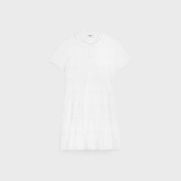 mini dress with embroidered trims in cotton batiste - WHITE -  - 1 | CELINE