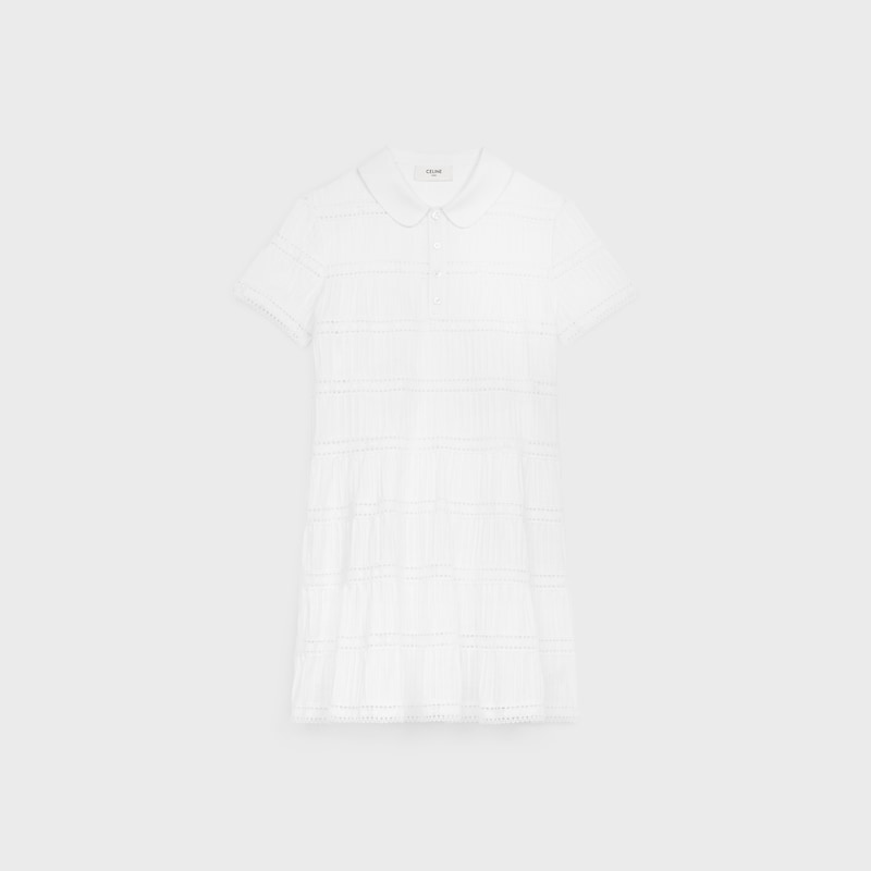 mini dress with embroidered trims in cotton batiste - WHITE -  - 1 | CELINE