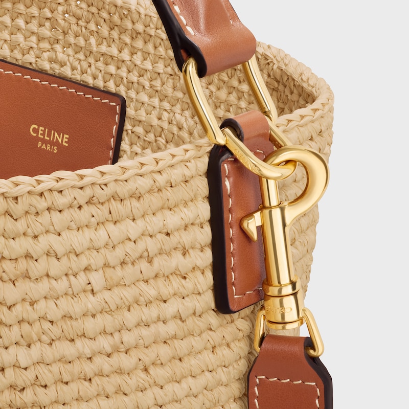 MEDIUM LOUISE BUCKET IN RAFFIA AND CALFSKIN - NATURAL / TAN - CLASSIC PANIER - 1 | CELINE