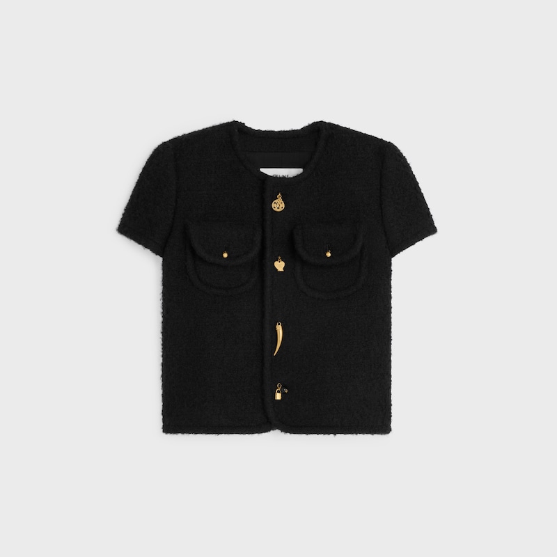 short-sleeved jacket IN cashmere and wool natt&eacute; - BLACK -  - 1 | CELINE