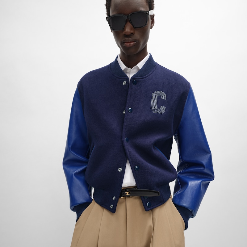 TEDDY JACKET IN TEXTURED WOOL - ROYAL BLUE -  - 1 | CELINE