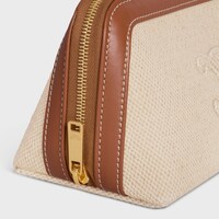 SMALL COSMETIC POUCH IN TEXTILE WITH TRIOMPHE AND CALFSKIN - NATURAL / TAN - BEAUTY ACCESSORIES - 1 | CELINE