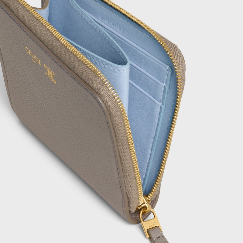 FLAT ZIPPED WALLET TRIOMPHE STAMP IN SUPPLE GRAINED CALFSKIN - PEBBLE / LIGHT BLUE - NEW - 1 | CELINE