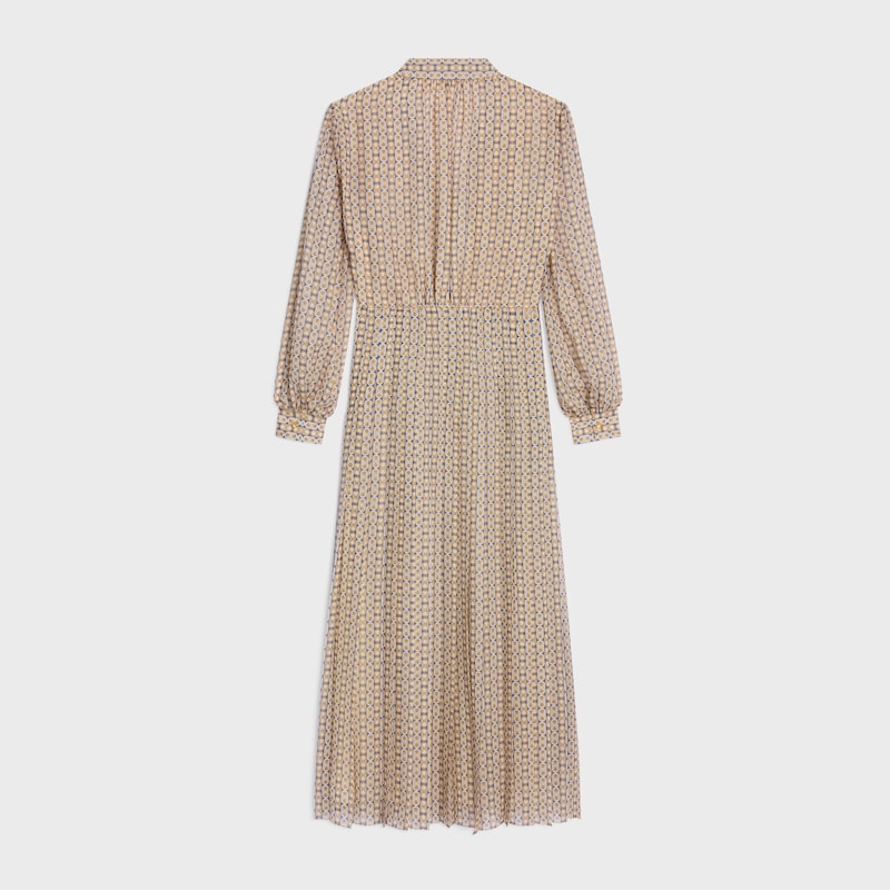 long shirt dress IN wool silk etamine - BLUE/SAND/BEIGE -  - 1 | CELINE