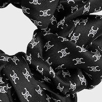 Celine Mini Triomphe Scrunchy in silk and Brass with Gold Finish - BLACK/IVORY - HAIR ACCESSORIES - 2 | CELINE