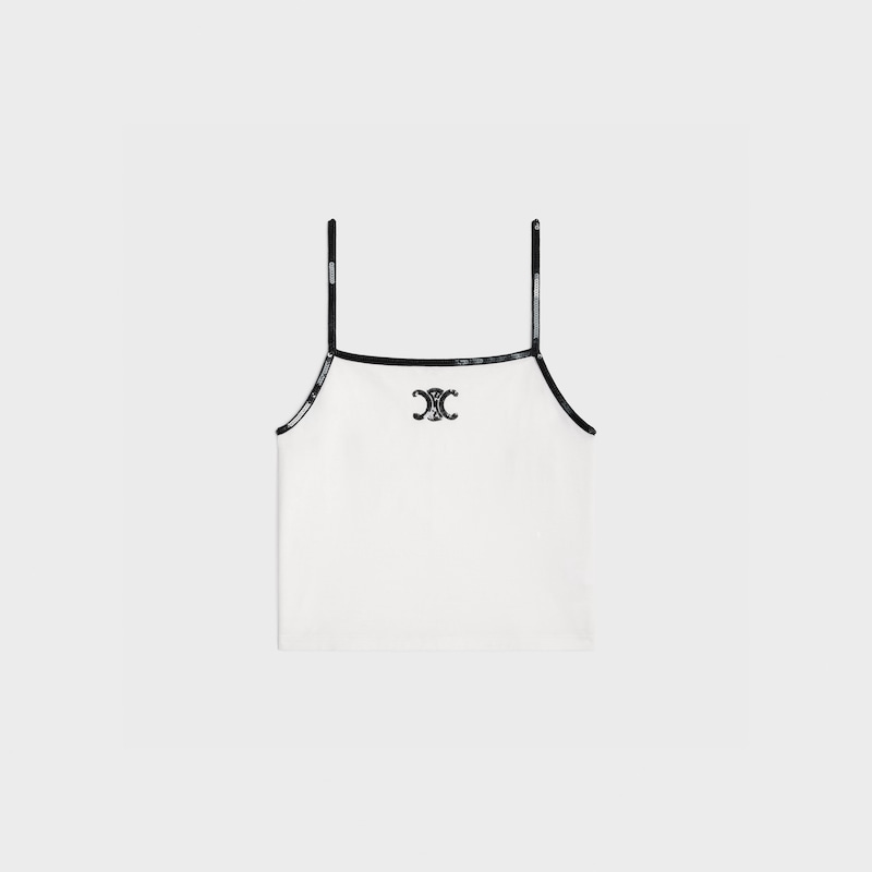 embroidered triomphe tank top in cotton jersey - OFF WHITE / BLACK -  - 1 | CELINE