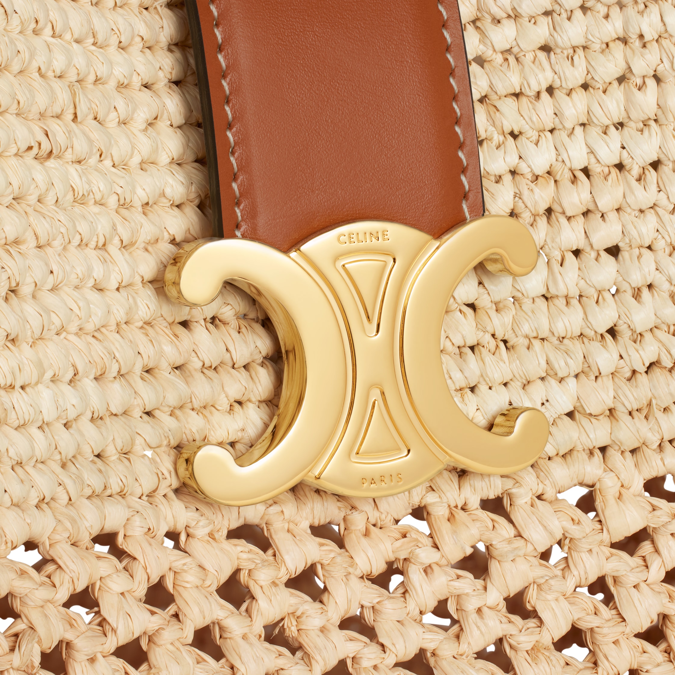 SMALL LOUISE BUCKET IN RAFFIA AND CALFSKIN - NATURAL / TAN