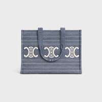 Large Cabas Thais IN Striped Textile With Triomphe - BLUE / BEIGE - MORE LINES - 1 | CELINE