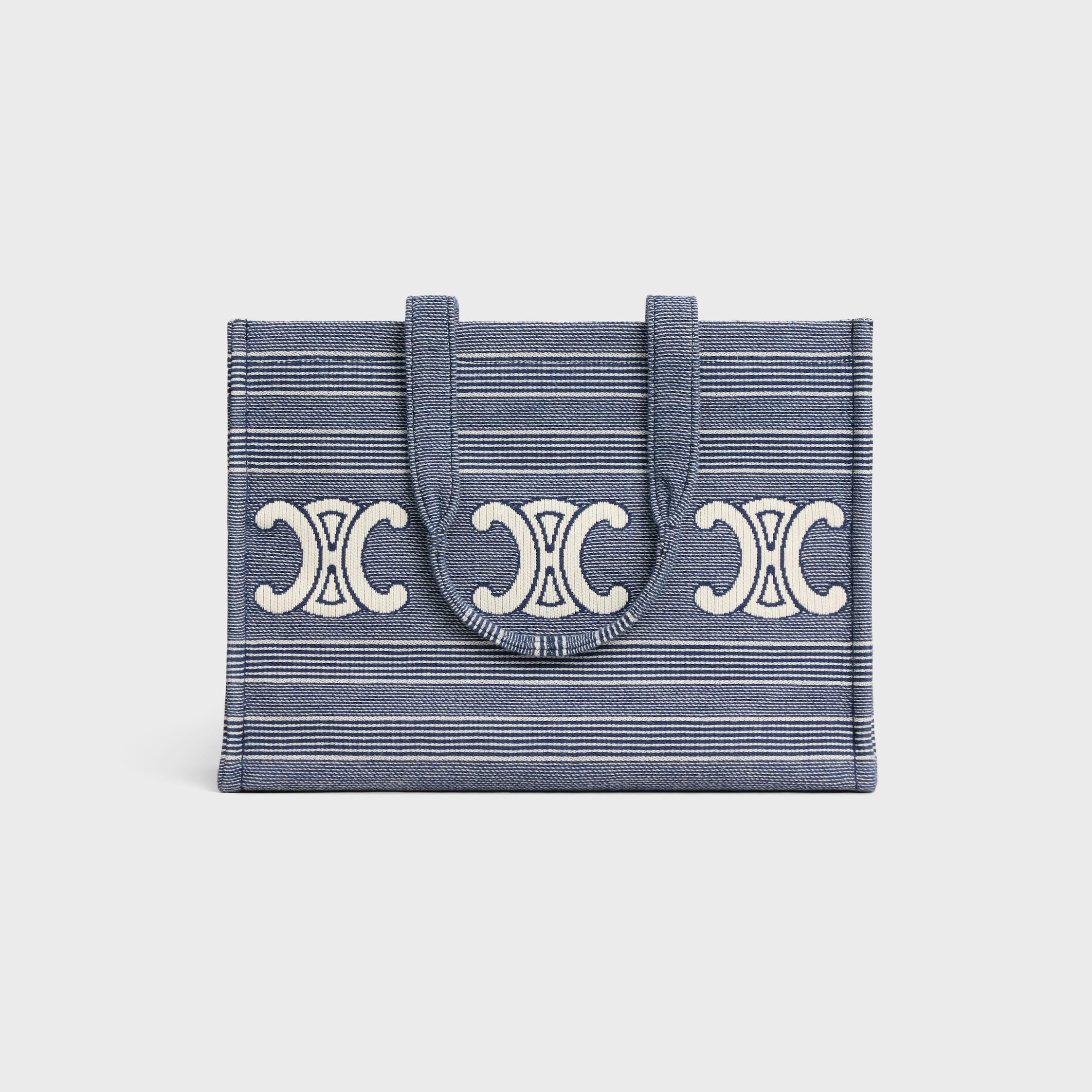 Large Cabas Thais IN Striped Textile With Triomphe - BLUE