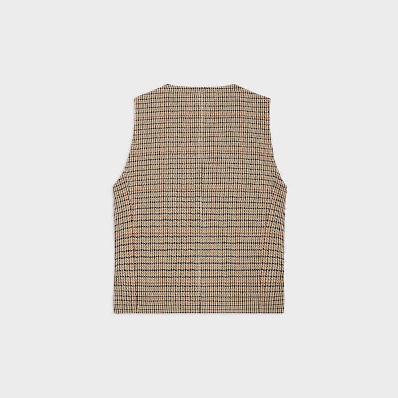 double-breasted vest in houndstooth wool - IVOIRE/CAMEL/NOIR -  - 1 | CELINE