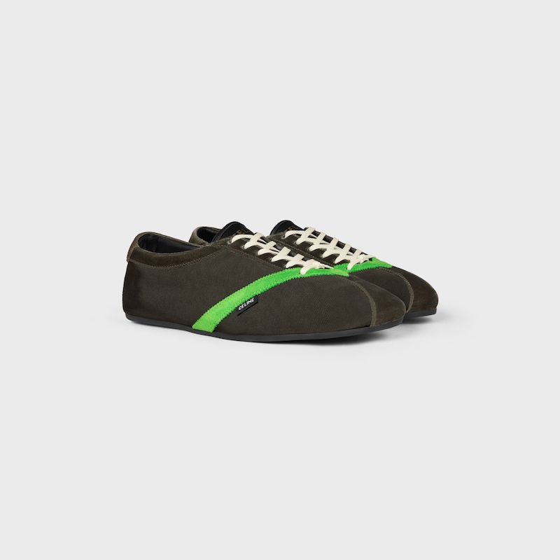 THE FLAT SNEAKER IN GROS GRAIN, VELVET, SUEDE GOATSKIN AND LAMBSKIN - BROWN / BRIGHT GREEN -  - 1 | CELINE