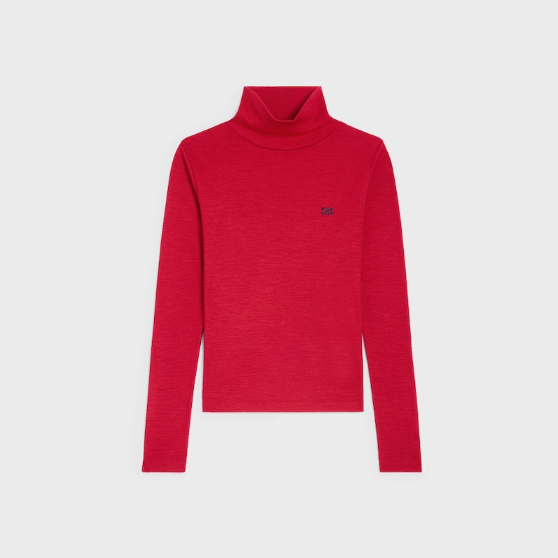 turtleneck top IN wool jersey - ROUGE CERISE/NAVY -  - 1 | CELINE