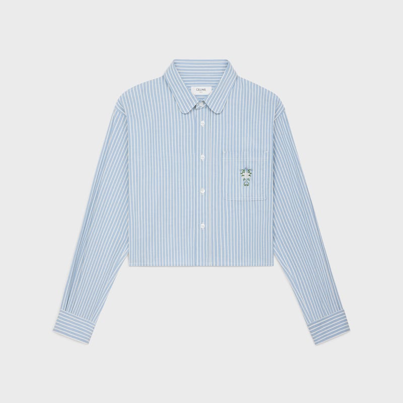 cropped shirt in hickory striped cotton - LIGHT BLUE RAW -  - 1 | CELINE