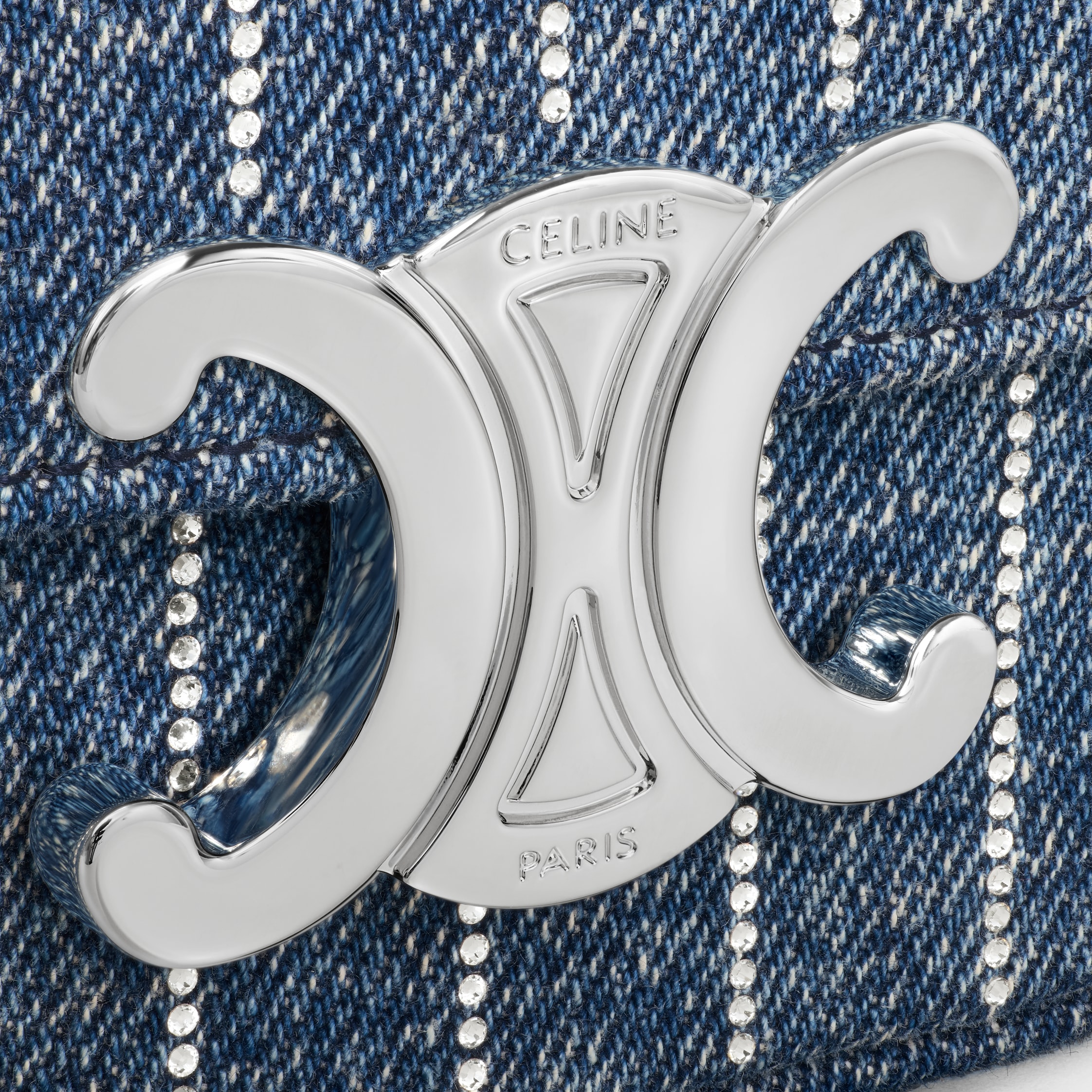 CELINE 25SS ストライプデニム ミニチェーン クロード MINI CHAIN CLAUDE IN STRIPED DENIM WITH STRASS - DENIM | CELINE