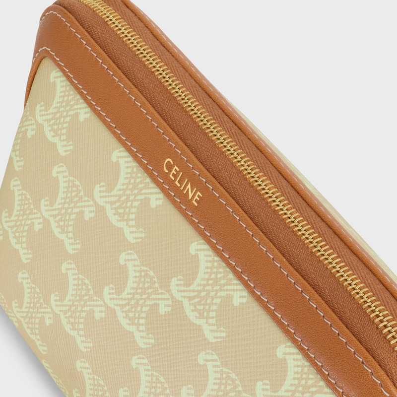 COSMETIC LIPSTICK POUCH IN TRIOMPHE CANVAS AND CALFSKIN - SANDCASTLE / SOFT LIME - BEAUTY ACCESSORIES - 1 | CELINE