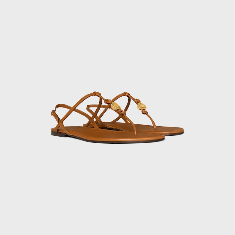 Sandalo penny in morbida pelle di vitello - COGNAC -  - 1 | CELINE